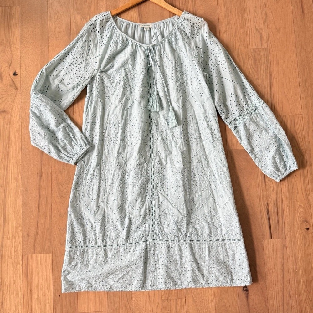 Sundance Coastland Embroidered Eyelet Dress Sz L Coastal Boho Seafoam Aqua $148